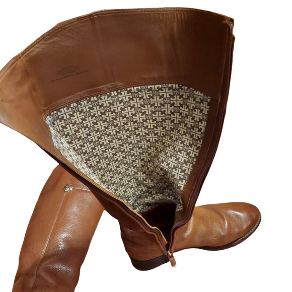 Tory Burch Jolie Brown Pebbled Leather Riding Boots - Picture 8 of 16